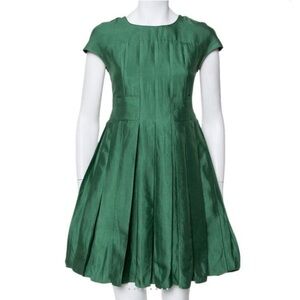 Armani Collezioni Green Cotton Silk Box Pleated Short Dress Size 14